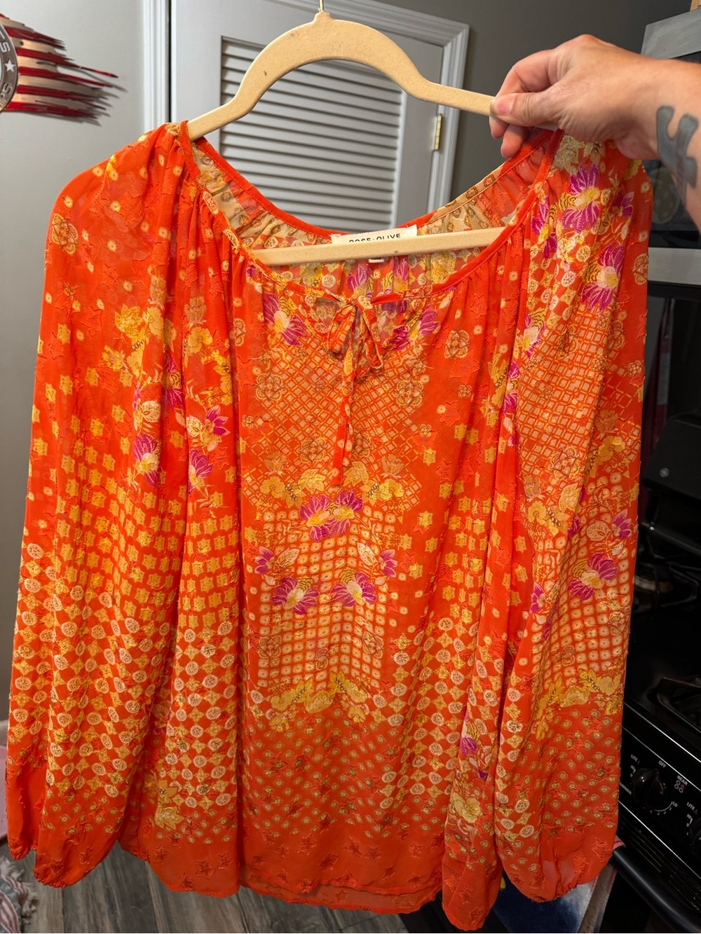 Rose & Olive Orange Floral Peasant Blouse